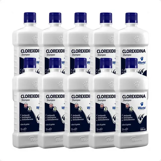 Kit 10 Shampoo World Veterinária Dug's Clorexidina Cães & Gatos - 500 mL