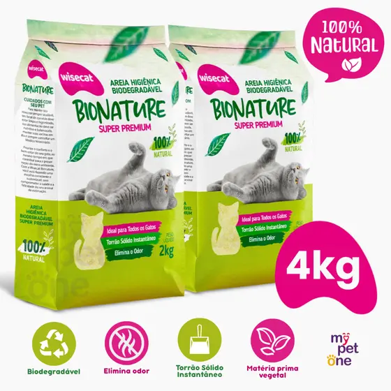Kit 2 Areia Biodegradável 2 Kg Bionature para Gatos Wisecat