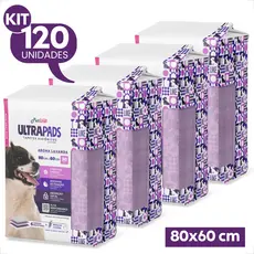 Kit 4 Tapete Higiênico PetLike Ultra Pads Lavanda 80x60 - 120 Unidades