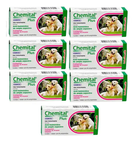 Kit 7 Chemital Plus Chemitec Vermífugo para Cães - 4 Comprimidos