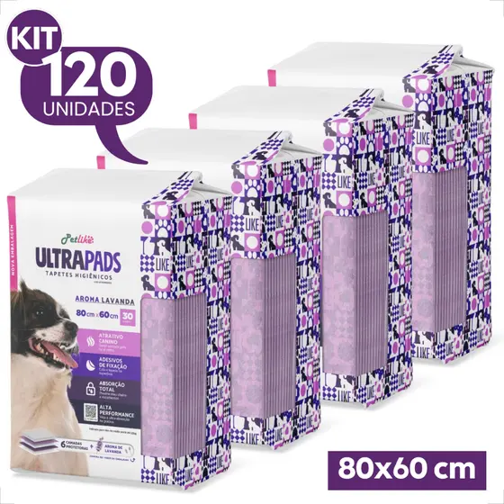 Tapete Higiênico PetLike Ultra Pads Lavanda 80x60 Kit 60 a 120 unidades