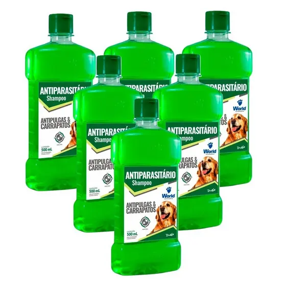 Kit 6 Shampoo Antiparasitário World Veterinária Dug's para Cães - 500ml