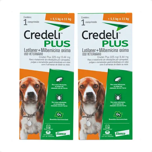 Kit 2 Credeli Plus Elanco para Cães de 5,5 a 11 kg - 1 Comprimido