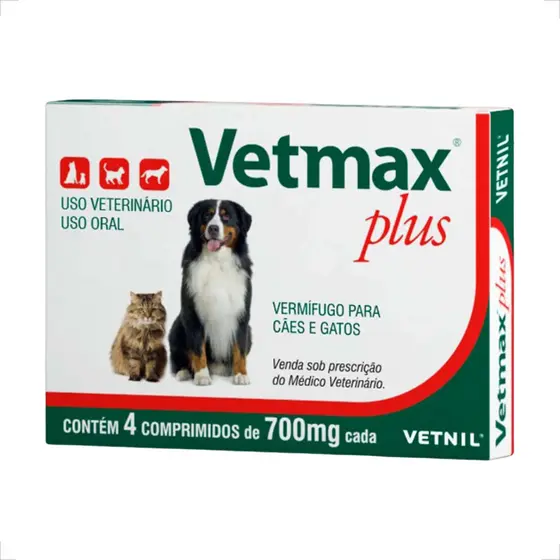Vetmax Plus 700mg Vermífugo Vetnil - 4 Comprimidos
