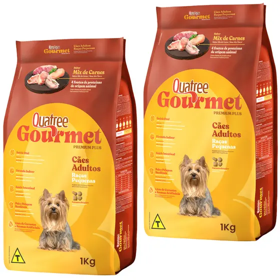 Kit 2 Ração Quatree Gourmet Cães A.D Raças Pequena - 1Kg