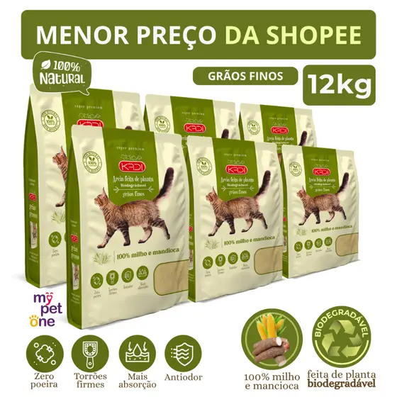 Kit 6 Areia Biodegradável 2 Kg Grãos Mistos - Kadi