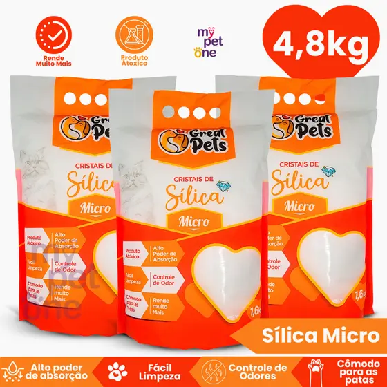 Kit  3 Areia Sílica Fina Great Pets para Gatos - 1,6 Kg