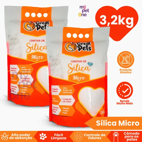 Kit 2 Areia Sílica Fina Great Pets para Gatos - 1,6 Kg