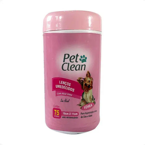 Lenços Umedecidos Fêmea Pet Clean para Cães e Gatos - 75 Unidades