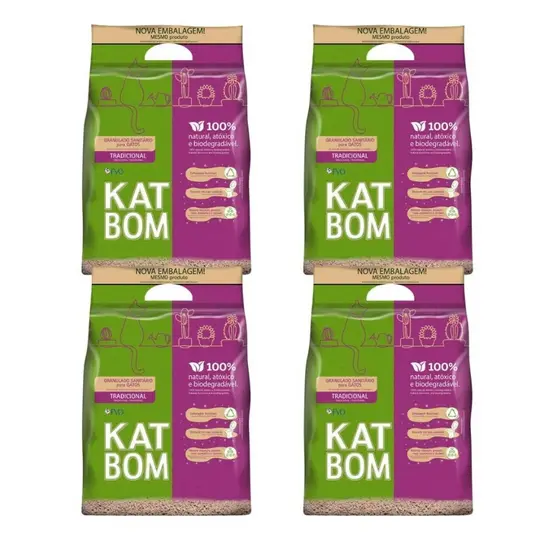 Kit 4 Granulado Sanitário Katbom Natural para Gatos - 3 Kg