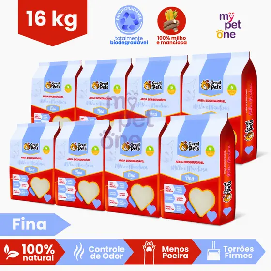 Kit 8 Areia Biodegradável Fina Great Pets - 2 Kg