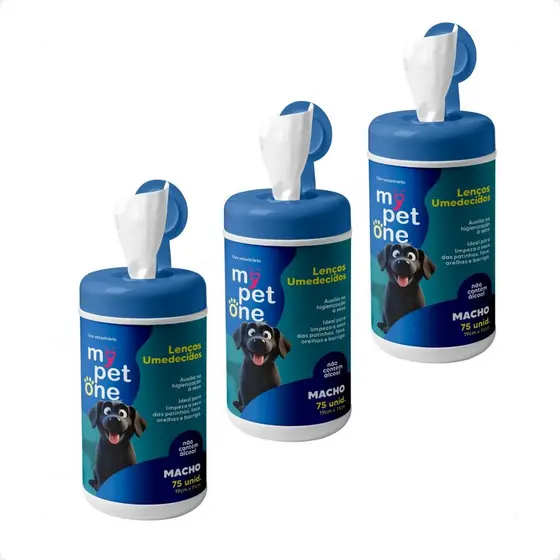 Kit 3 Lenço Umedecido Machos Mypetone - 75 Unidades