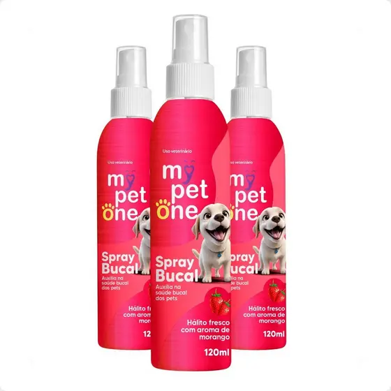 Kit 3 Spray Bucal Morango para Cães e Gatos Mypetone - 120mL