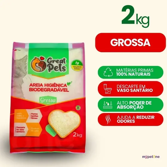 Areia Great Pets para Gatos Biodegradável Grossa - 2 Kg