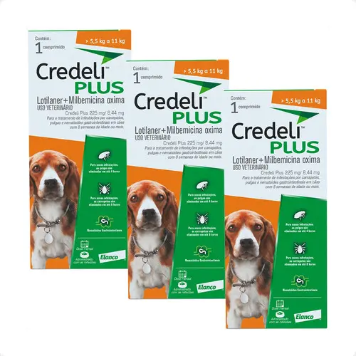 Kit 3 Credeli Plus Elanco para Cães de 5,5 a 11 kg - 1 Comprimido