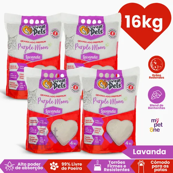 Kit 4 Areia Bentonita Esférica Premium Lavanda Great Pets para Gatos - 16Kg