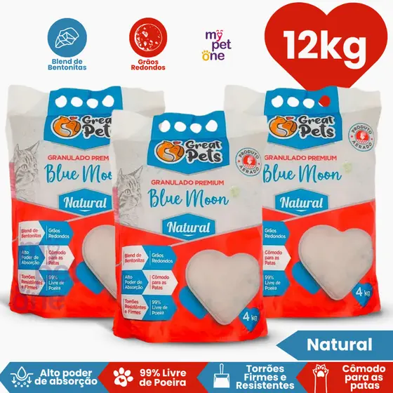 Kit 3 Areia Bentonita Esférica Premium Great Pets para Gatos - 4 Kg