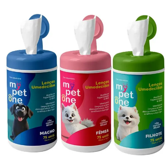 Lenço Umedecido 75 Unidades Para Cães e Gatos Filhotes, Machos e Fêmeas Mypetone