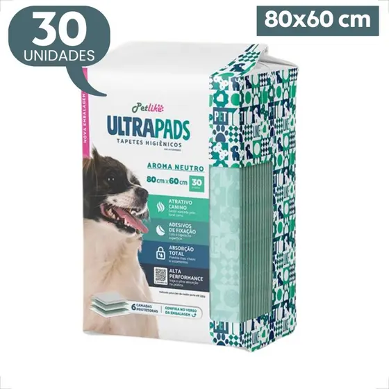 Tapete Higiênico PetLike Ultra Pads 80x60 Neutro - 30 Unidades