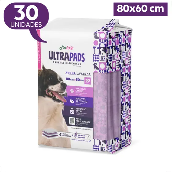 Tapete Higiênico Ultra Pads 80x60cm Aroma Lavanda - 30 Unidades