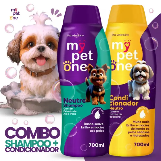 Kit Shampoo Premium 700 mL Neutro + Condicionador Neutro Cães e Gatos Mypetone