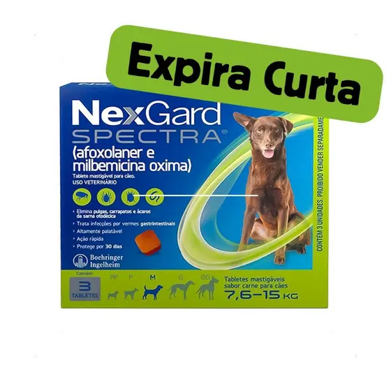 NexGard Spectra para Cães 7,6 a 15kg Antipulgas e Carrapatos - 3 Tabletes