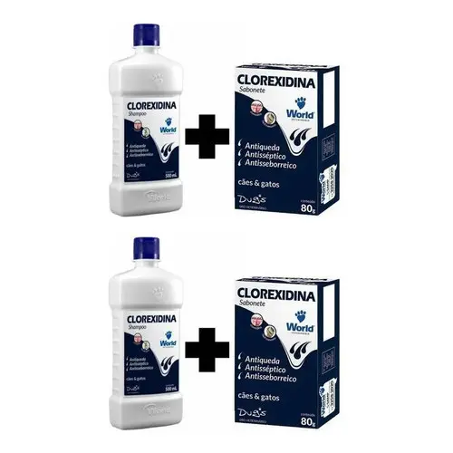 Kit 02 Shampoo Clorexidina Dugs - 500 mL + 02 Sabonete Clorexidina Dugs - 80 g