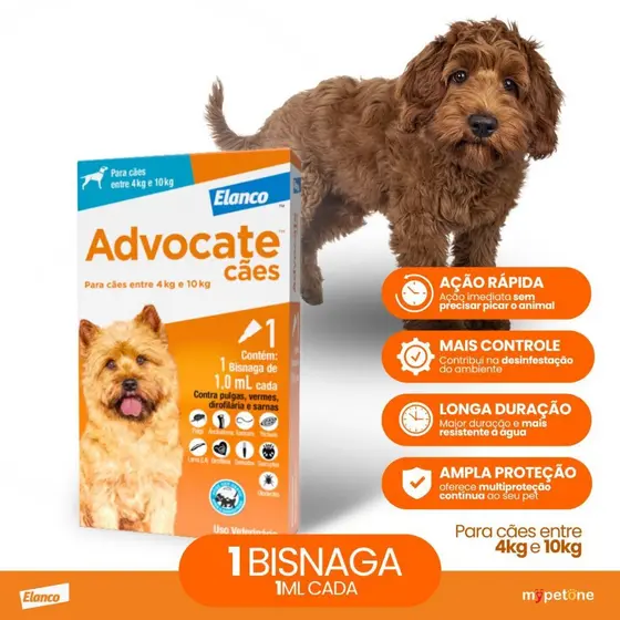 Advocate Elanco 1,0 mL para Cães de 4 Kg até 10 Kg - 1 Bisnaga