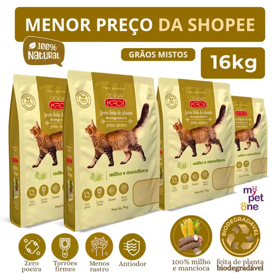 Kit 4 Areia Biodegradável 4 Kg Grãos Mistos - Kadi