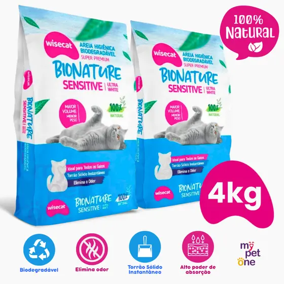 Kit 2 Areia Biodegradável Fina 2 Kg Bionature Sensitive