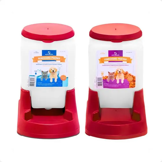 Kit Bebedouro e Comedouro Automatico Cachorro Gato e Prático 3 litros - Alvorada Vermelho