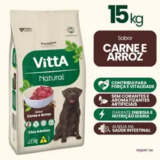 Ração Premier Vitta Natural 15kg Cães Adultos Carne e Arroz Nutrição Completa