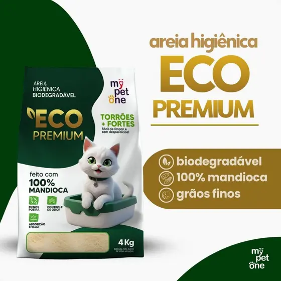 Areia Biodegradável 100% Mandioca para Gatos Cat Bio Eco Premium Grãos Finos MyPetOne - 4Kg