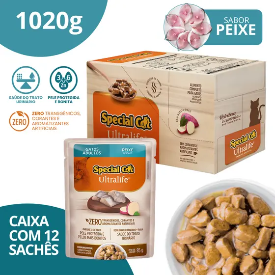 Caixa com 12 Special Cat Ultralife Sachê Adultos Sabor Peixe - 85g