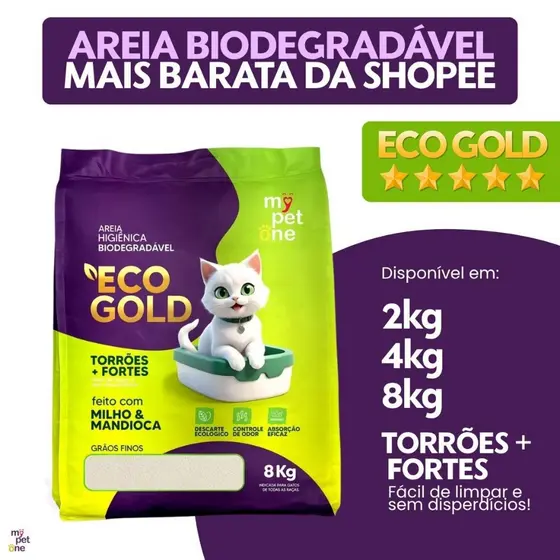 Areia Biodegradável Milho e Mandioca para Gatos Cat Bio Eco Gold Grãos Finos MyPetOne - 2Kg 4kg 8Kg