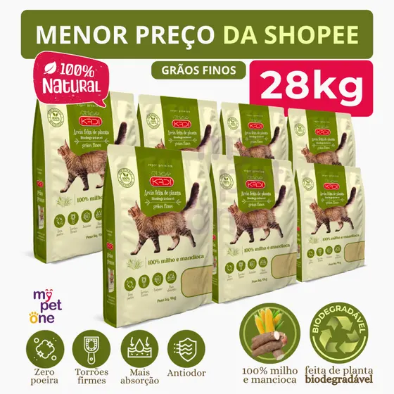 Kit 7 Areia Biodegradável 4 Kg Grãos Finos - Kadi