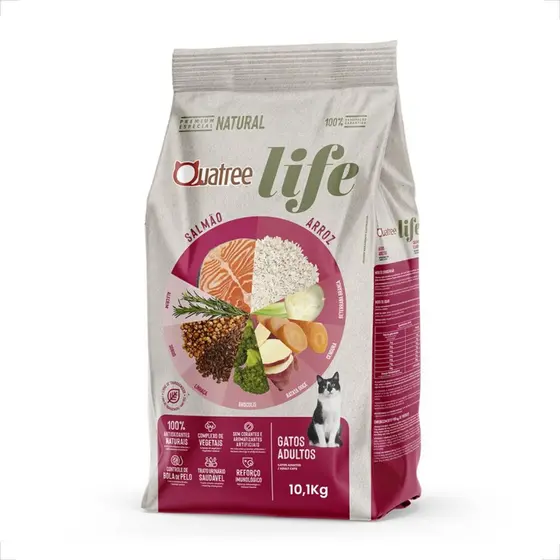Ração Quatree Life Gatos Adultos Salmão e Arroz - 10,1Kg