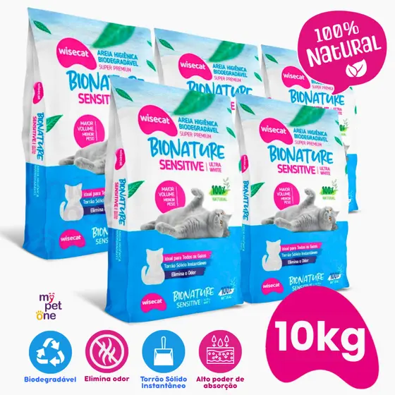 Kit 5 Areia Bionature Sensitive Fina Azul - 2Kg