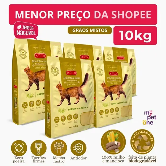 Kit 5 Areia Biodegradável Kadi Grãos Mistos - 2Kg
