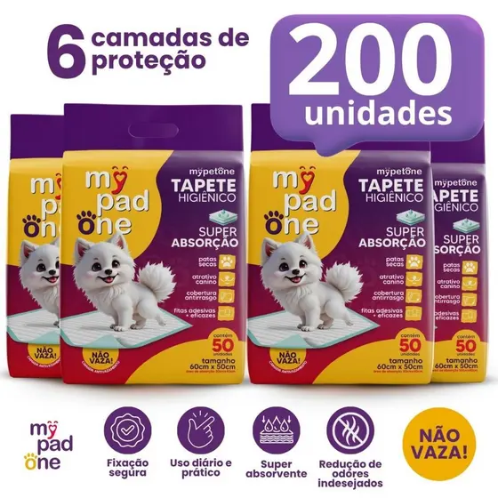 Tapete Higiênico Premium Slim para Caes MyPadOne 60x50 cm Ultra Absorção Envio Imediato - 50 a 200 Unidades