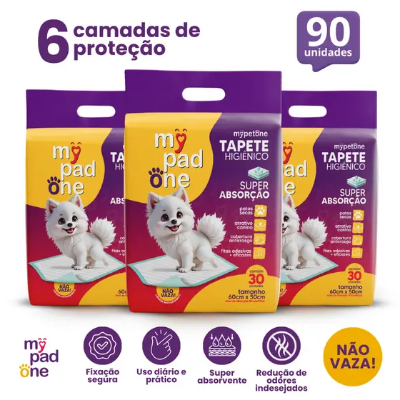 Kit 3 Tapete Higiênico 90 Unidades Premium My Pad One Slim 60x50 cm