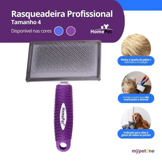 Rasqueadeira Profissional Nº4 para Cães e Gatos Home Pet Escova Remove Pelos Nós - Sortida
