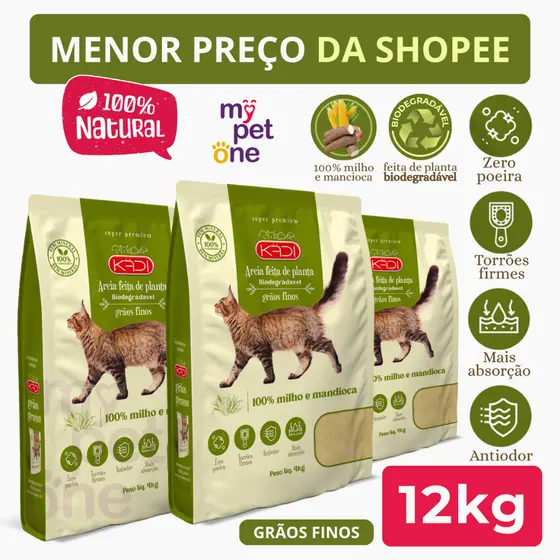 Kit 3 Areia Biodegradável 4 Kg Grãos Finos - Kadi