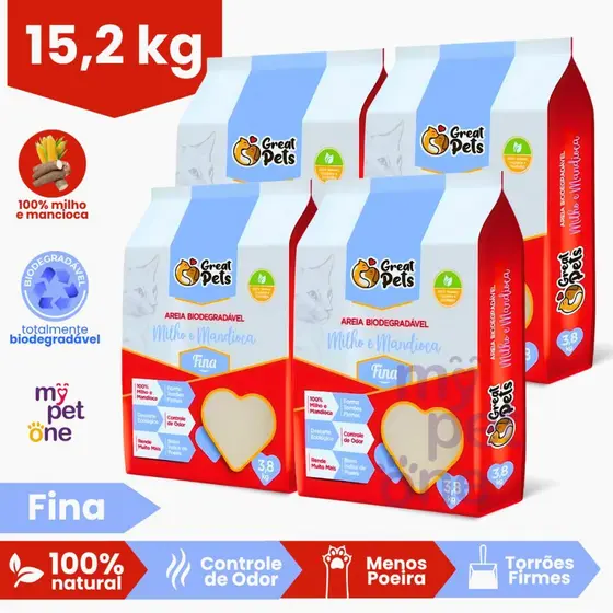 Areia de Gato 3,8Kg Fina Biodegradável Great Pets