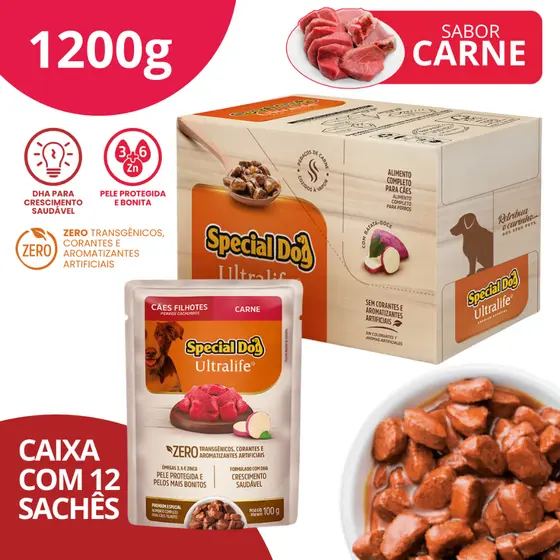 Caixa Sachê Filhotes Sabor Carne 100g - Special Dog Ultralife