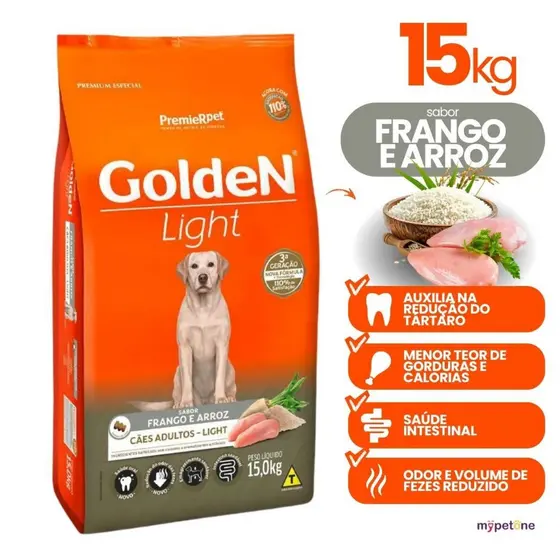 Ração Golden Fórmula Light Cães Adultos Sabor Frango e Arroz 15kg