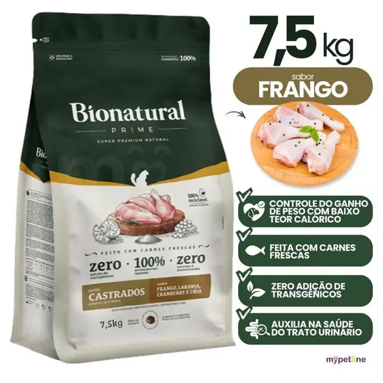 Ração Bionatural para Gatos Castrados Sabor Frango 7,5kg – Nutrição Completa Premium
