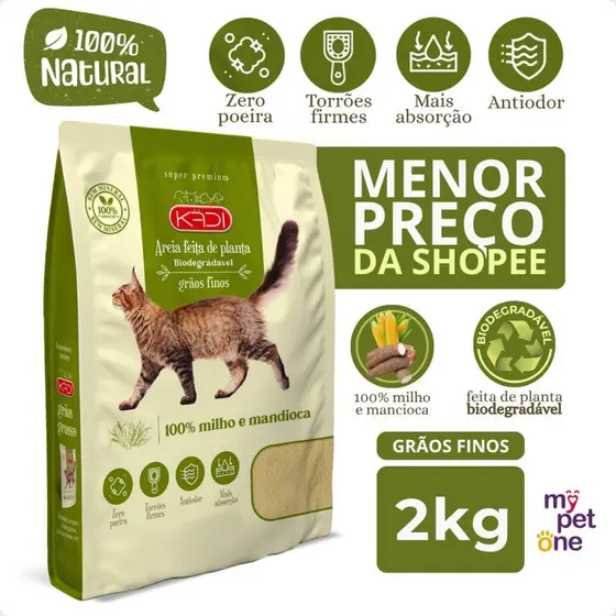 Areia Biodegradável Kadi Grãos Finos - 2Kg