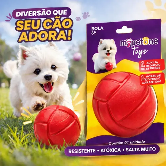 Bola Lisa Maciça Resistente para Cachorro - 45mm 55mm 65mm - Mypetone - Vermelho