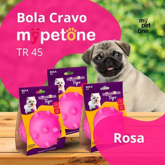 3 Bola Cravo Maciça Brinquedo Resistente para Cachorros 4,5cm - Mypetone - Rosa